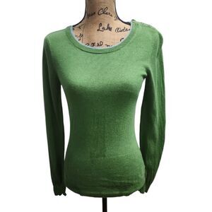 Boden Classic Green Cashmere Blend Crew Neck Sweater with Shoulder Button Detail